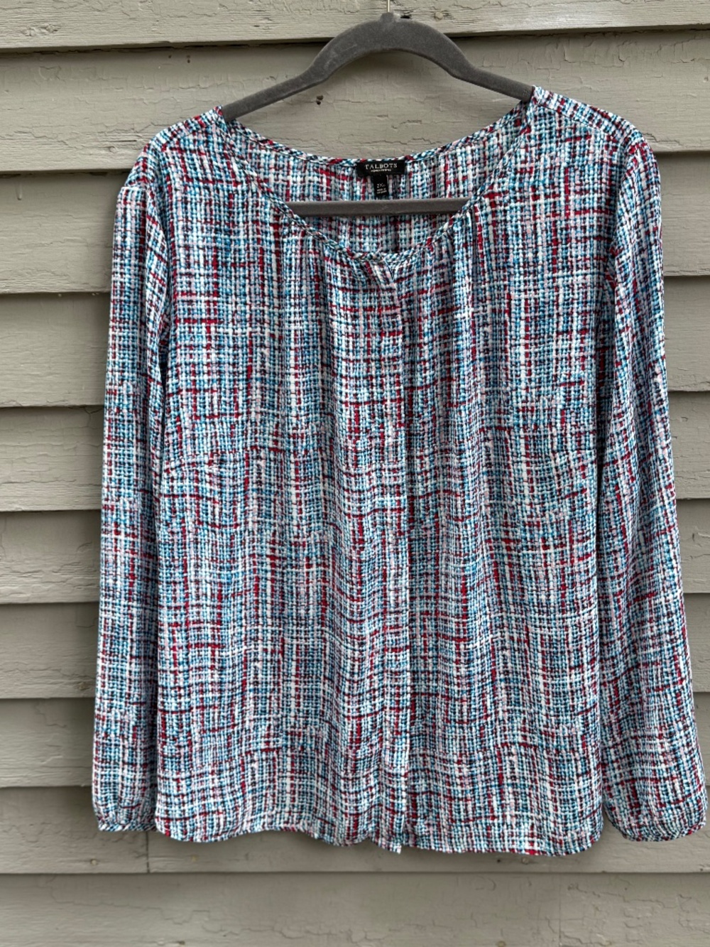 Talbots Women's Classic Plaid Blouse Blue/White/Red/Pink w/ Blk Sz 2XP EUC